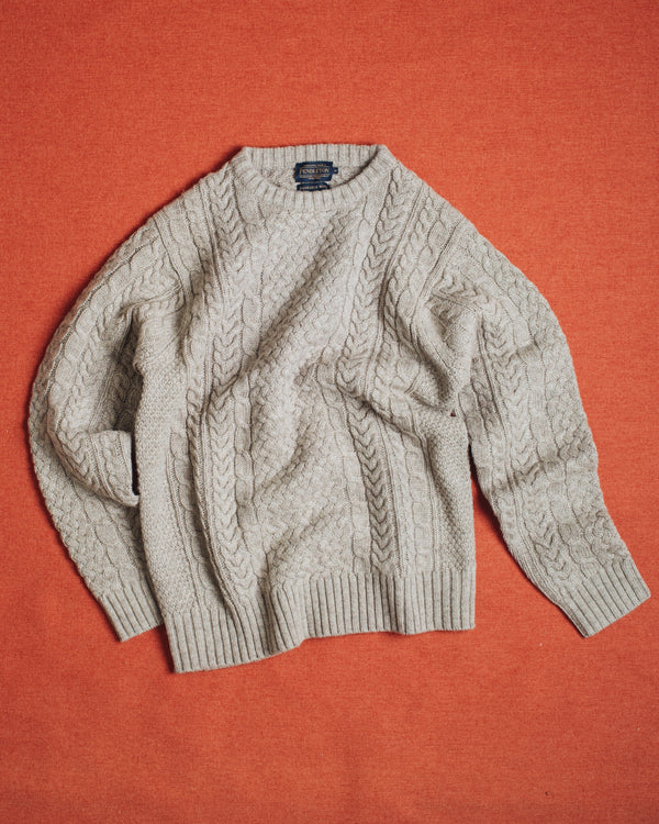 SHETLAND WOOL FISHERMANS SWEATER - WHEAT MIX