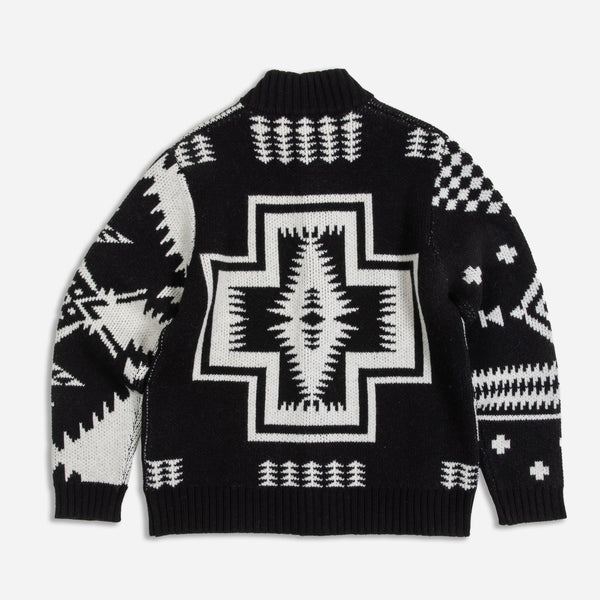 PATCHWORK ICONS BOMBER CARDIGAN - BLACK/WHITE