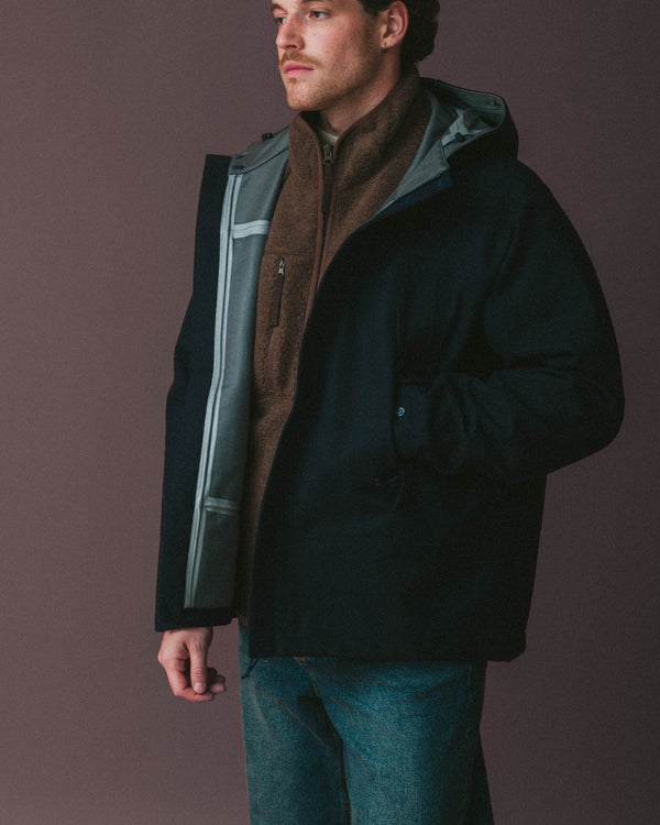 WILLIS HOODED TECH WOOL JACKET - NAVY