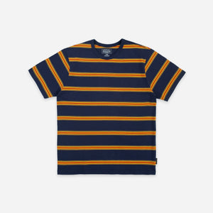 Pendleton - Pendleton Stripe T-Shirt - Grand Canyon - A short-sleeve crewneck t-shirt with horizontal navy blue and orange stripes, displayed flat against a light gray background. - Main Front View