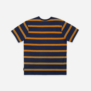 Pendleton - Pendleton Stripe T-Shirt - Grand Canyon - A navy blue short-sleeve t-shirt with horizontal mustard yellow stripes, shown from the back on a light gray background. - Alternative View 1