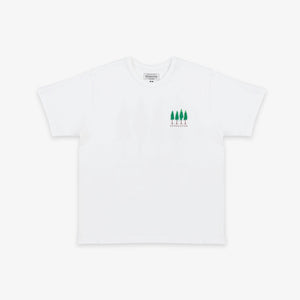 Pendleton - Pendleton Tree T-Shirt - White - A white short-sleeve crewneck t-shirt with a small green graphic of four pine trees and the word 'PINEAPPLE' printed on the left chest, displayed on a clean white background. - Main Front View