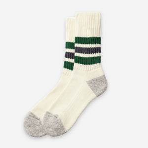 Rototo - RIBBED OLD SCHOOL CREW SOCK - GREEN/CHARCOAL -  - Main Front View