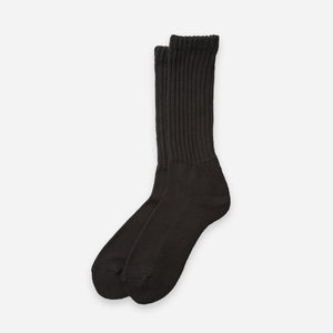 Rototo - LOOSE PILE CREW SOCK - BLACK -  - Main Front View