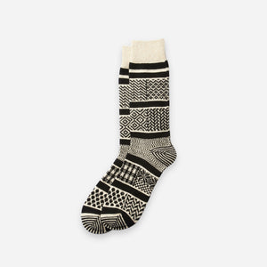 Rototo - MULTI JACQUARD SOCK - IVORY/BLACK -  - Main Front View