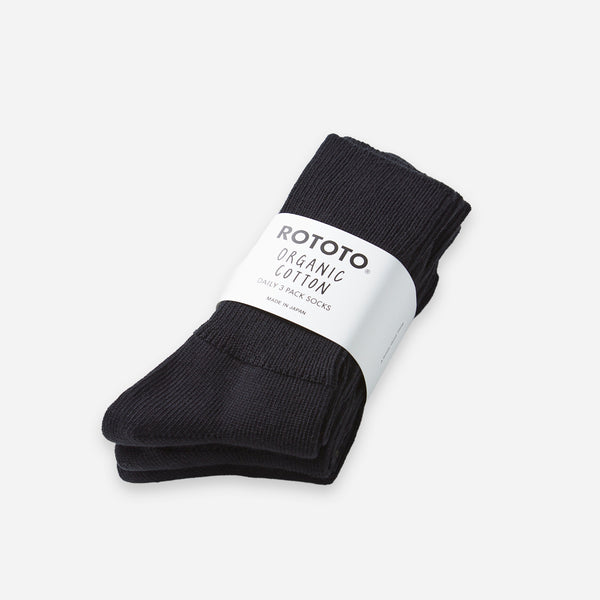 3 PACK ORGANIC DAILY RIBBED SOCKS - BLACK