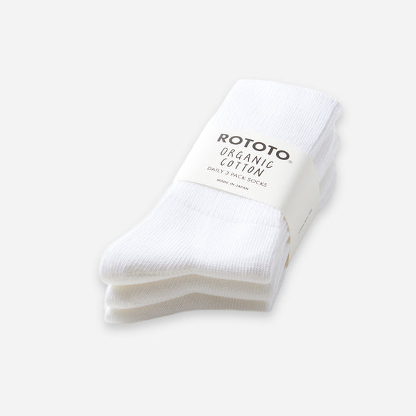 3 PACK ORGANIC DAILY RIBBED SOCKS - WHITE