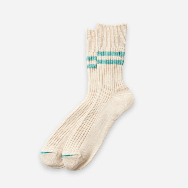 HEMP ORGANIC STRIPE SOCK - SAND/TURQUOISE