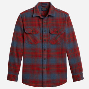 Pendleton - Burnside Flannel Shirt - Grey / Fire Red Plaid -  - Main Front View