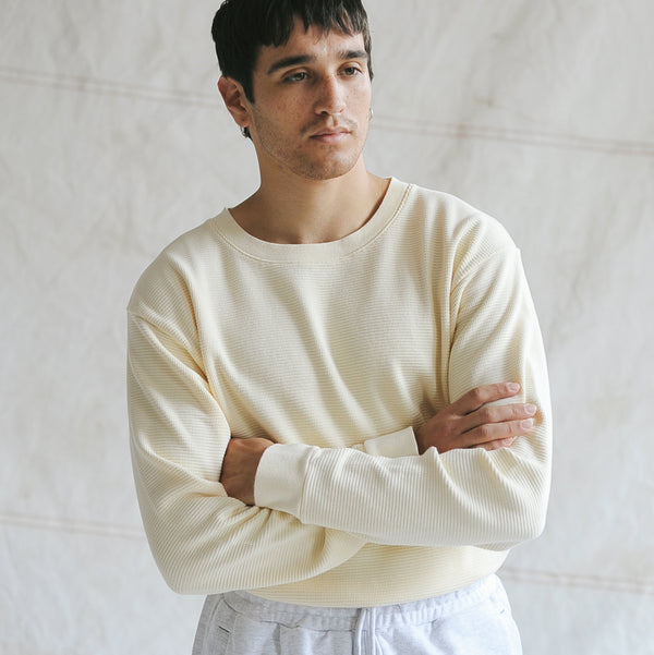WAFFLE THERMAL LONG SLEEVE TEE - CREAM