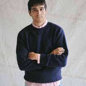 Drakes - BRUSHED SHETLAND CREW KNIT SWEATER - NAVY -  - Alternative View 1