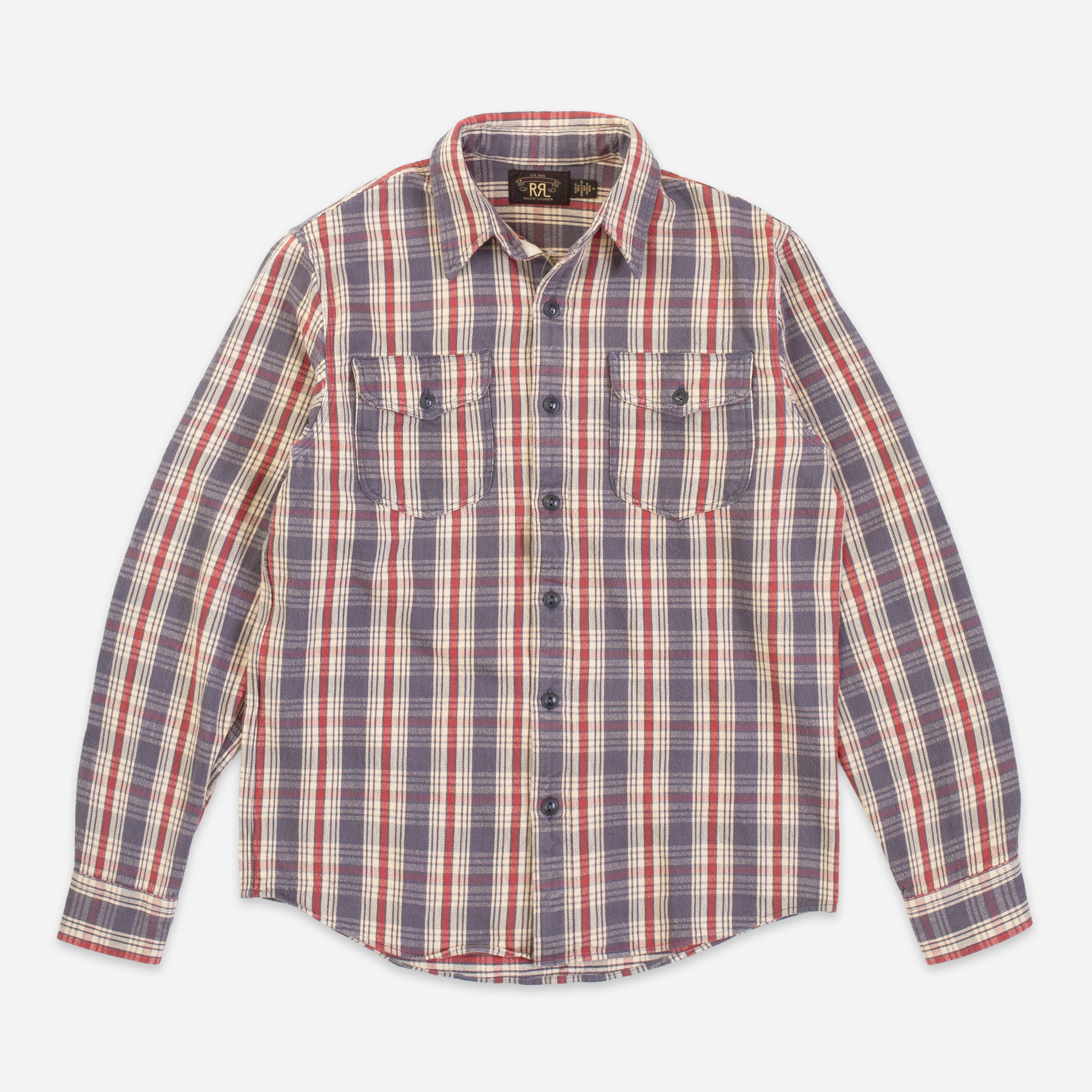 Double RL By Ralph Lauren PLAID TWILL WORK SHIRT - BLUE/CREAM-RED