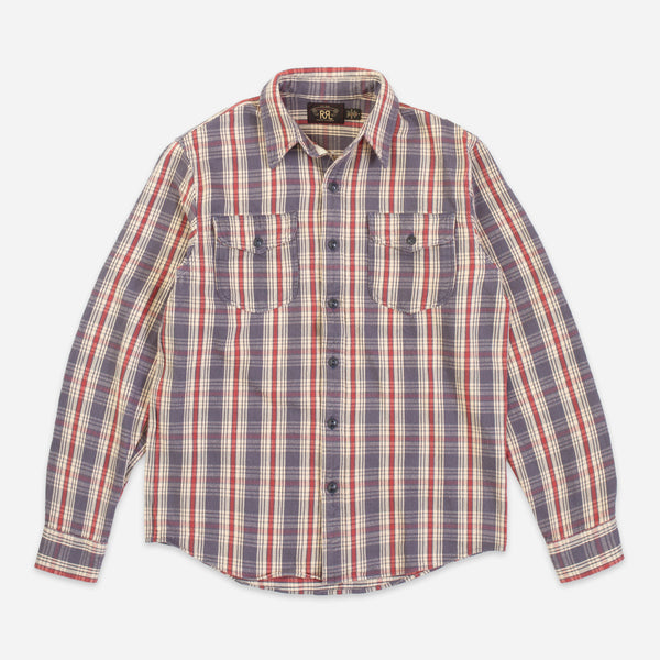 PLAID TWILL WORK SHIRT - BLUE/CREAM-RED