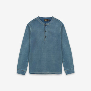 Double RL By Ralph Lauren - JACQUARD HENLEY SHIRT - WASHED BLUE INDIGO -  - Main Front View