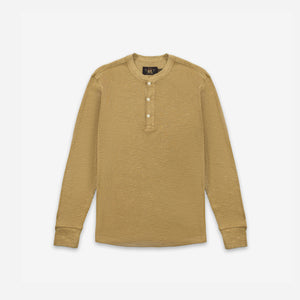 Double RL By Ralph Lauren - Garment-Dyed Waffle Henley T-Shirt - Spring Beige -  - Main Front View