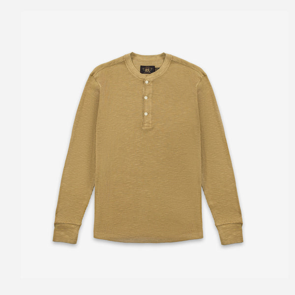 RRL Garment-Dyed Waffle Henley T-Shirt Spring Beige