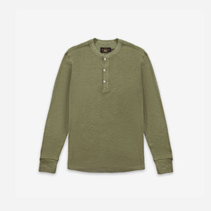 Double RL By Ralph Lauren - GARMENT-DYED WAFFLE HENLEY T-SHIRT - TREE GREEN -  - Main Front View