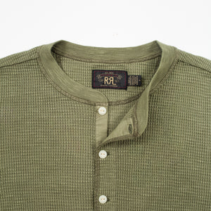 Double RL By Ralph Lauren - GARMENT-DYED WAFFLE HENLEY T-SHIRT - TREE GREEN -  - Alternative View 1