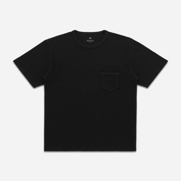 RIB WAFFLE POCKET T-SHIRT -  BLACK