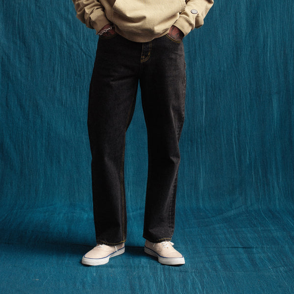 SELVEDGE STRAIGHT LEG WORK DENIM JEANS - BLACK WASH