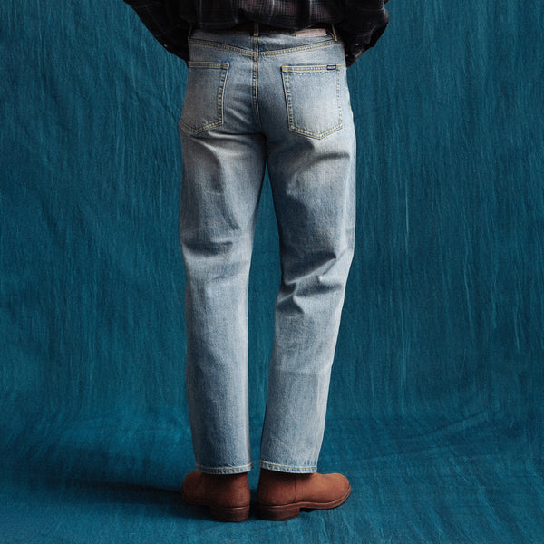 SELVEDGE STRAIGHT LEG WORK DENIM JEANS - STONE WASH