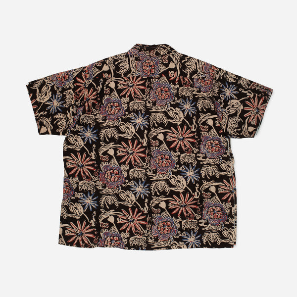 OPEN COLLAR BLOCK FLORAL SHIRT - BLACK