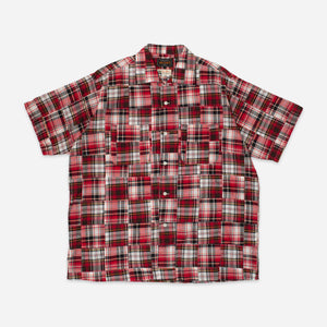 Beams+ - OPEN COLLAR PATCHWORK SHIRT - MADRAS RED - IMAGE NEEDED! -  - Main Front View