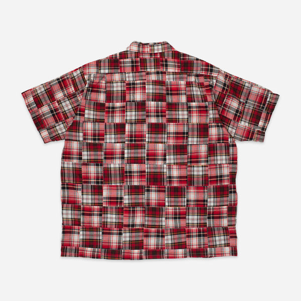 OPEN COLLAR PATCHWORK SHIRT - MADRAS RED