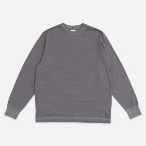 Yonetomi - LONG SLEEVE STRIPED T-SHIRT - GREY/WHITE -  - Main Front View