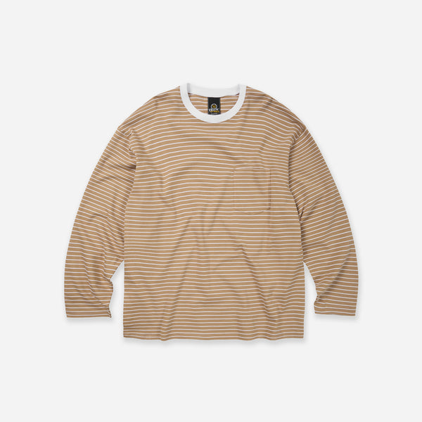 STRIPE RELAXED LONG SLEEVE T-SHIRT - BEIGE