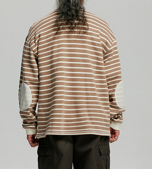 LOOP PATCH SWEATSHIRT - STRIPE MOCHA