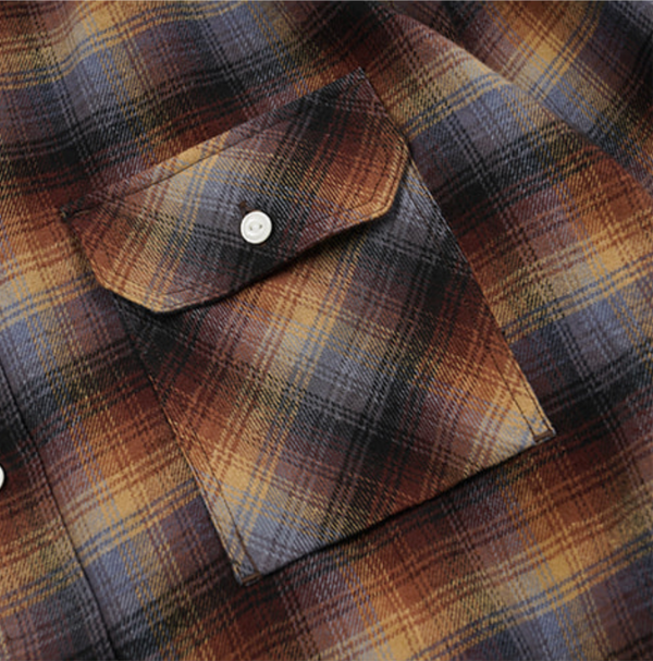 FLANNEL CHECK WORK SHIRT - BROWN SKY