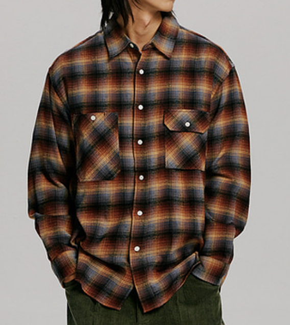 FLANNEL CHECK WORK SHIRT - BROWN SKY