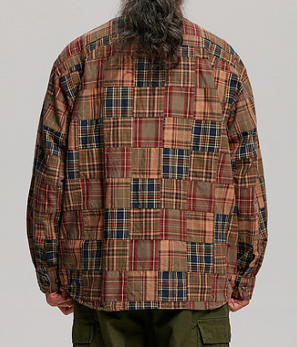 MADRAS PATCHWORK RELAXED SHIRT - BROWNIE