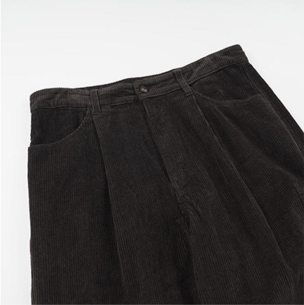 CORDUROY WIDE ONE TUCK PANTS - CHARCOAL