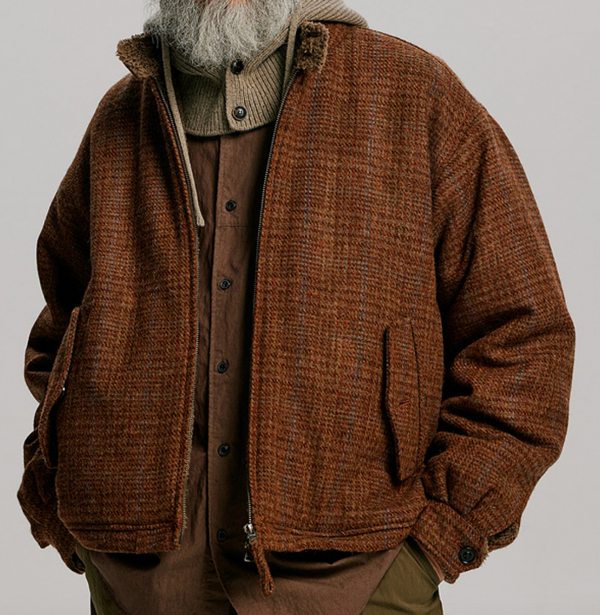 FLUFFY WOOL HARRINGTON JACKET - MAPLE