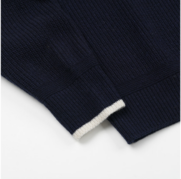 CONTRAST COLLAR HALF ZIP KNIT - NAVY