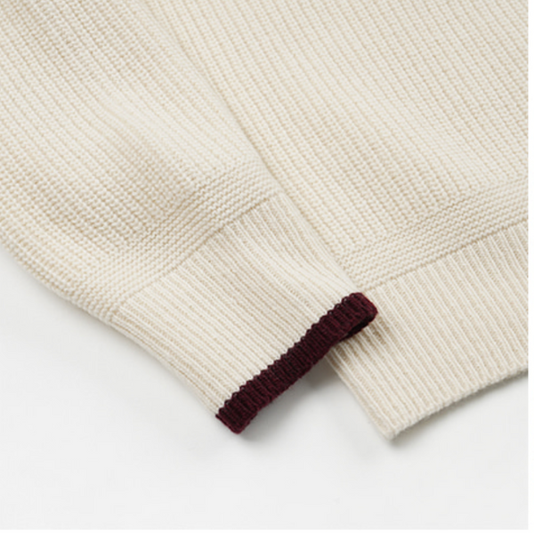 CONTRAST COLLAR HALF ZIP KNIT - CREAM
