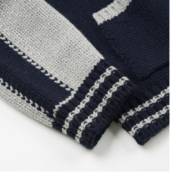 WOOL VARSITY CARDIGAN - NAVY/GREY