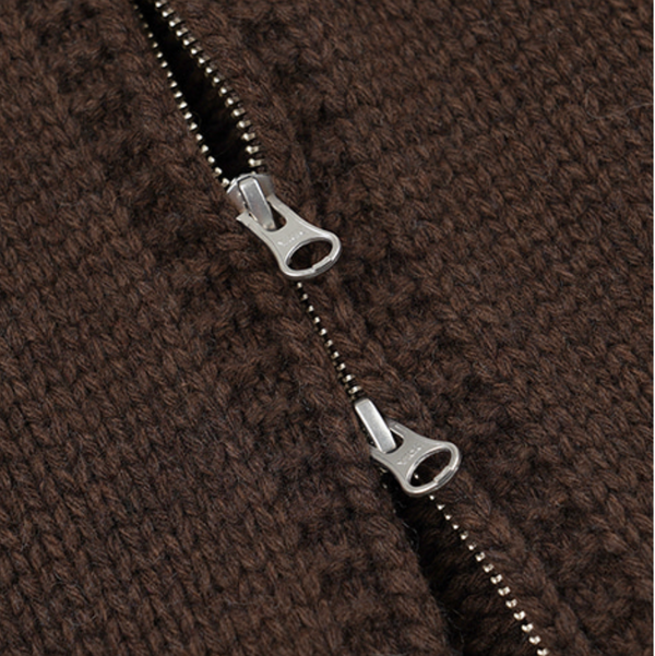 WOOL VARSITY CARDIGAN - BROWN/TAN