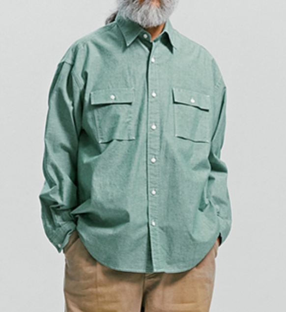 CIGARETTE POCKET CHAMBRAY SHIRT - GREEN