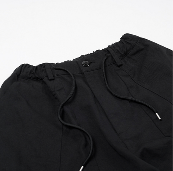 TWILL CARGO BALLOON PANTS - BLACK