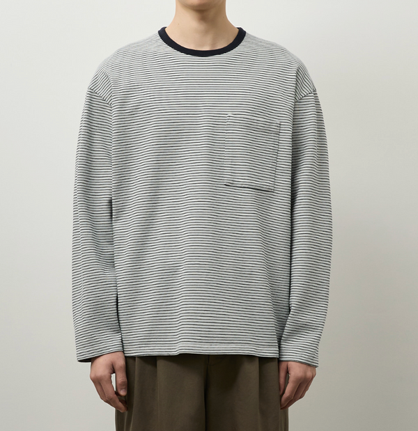 PINSTRIPE LONG SLEEVE T-SHIRT - NAVY