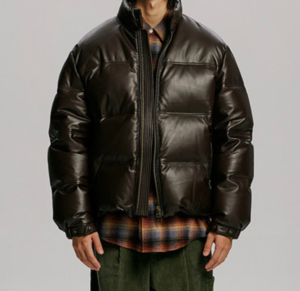 SNOWDON LEATHER DOWN JACKET - BROWN