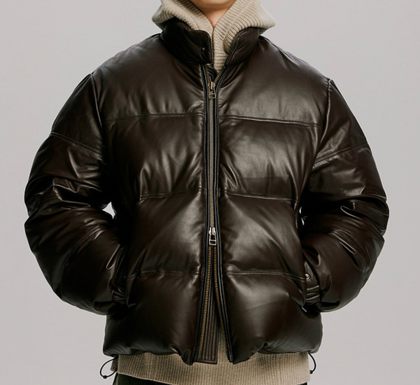 SNOWDON LEATHER DOWN JACKET - BROWN