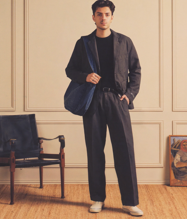 CANAL PLEATED TWILL & LINEN TROUSER - BLACK OLIVE