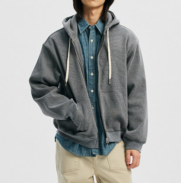 WAFFLE ZIP UP HOODIE - GREY