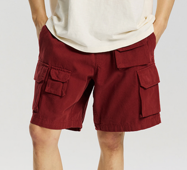 CANVAS MULTI POCKET SHORTS - BURGUNDY RED