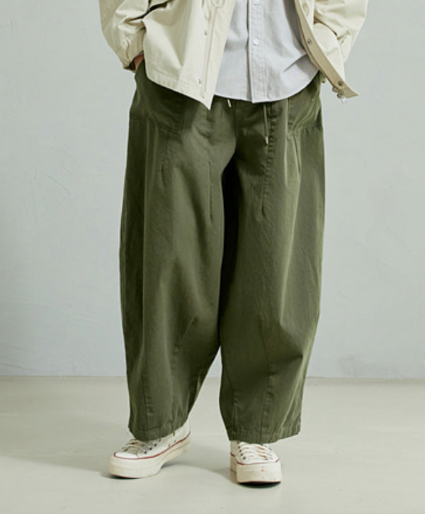 TWILL BALLOON PANTS - OLIVE