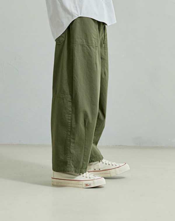 TWILL BALLOON PANTS - OLIVE